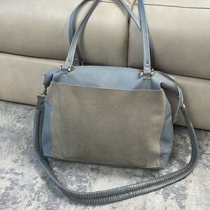Sancia Gray Pebbled Leather Suede 2 Way Shoulder Bag Purse Extra Large Travel